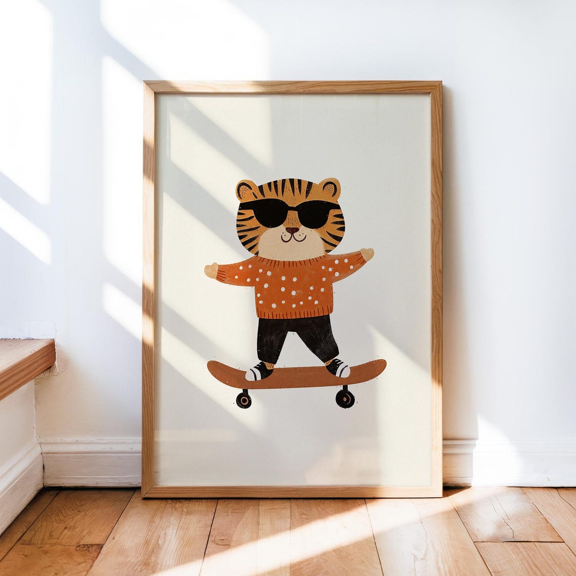 Tiger Skateboarding Cool Sunglasses Kids Room Funny Nursery Art Poster