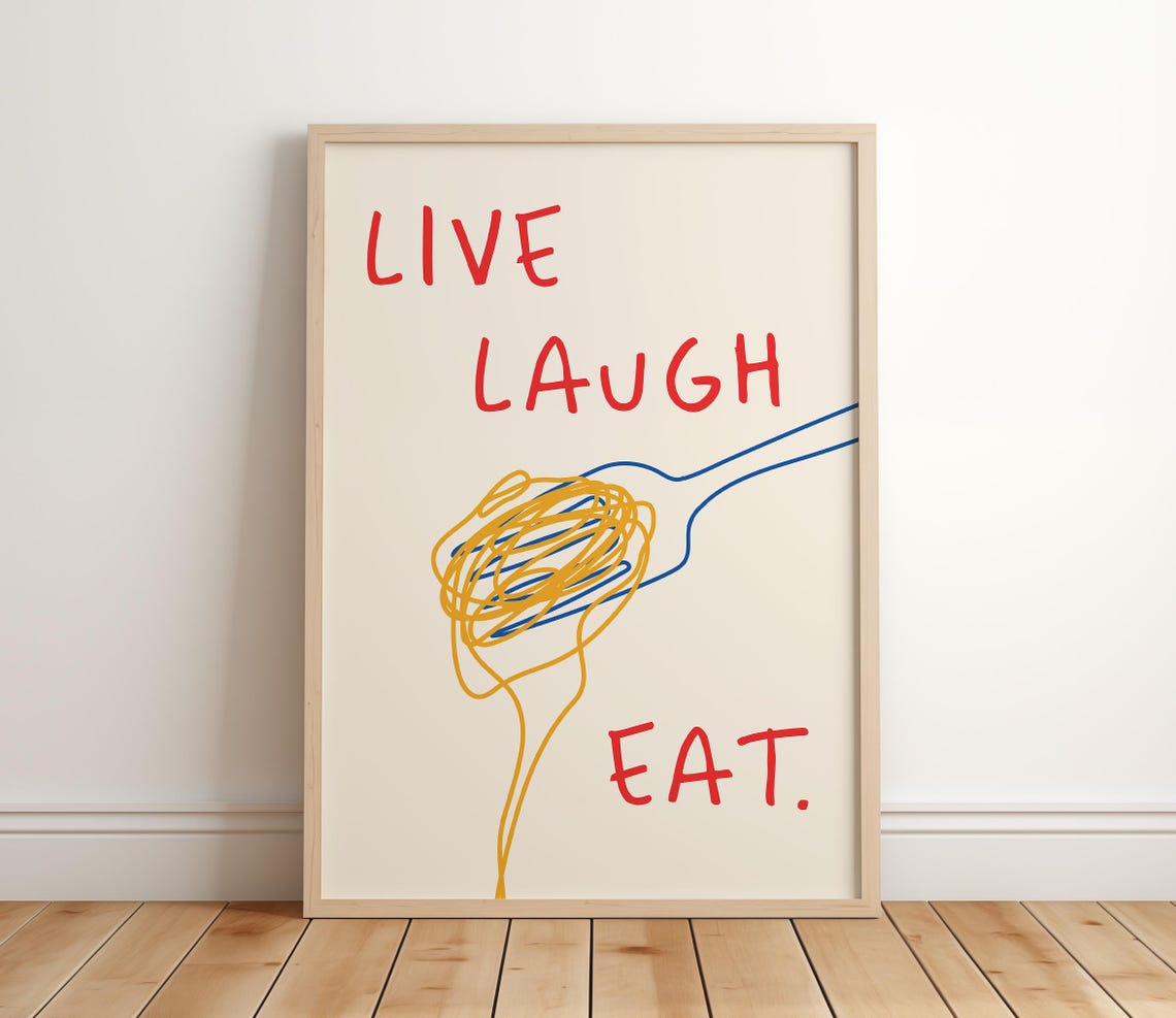 Live Laugh Eat Spaghetti Doodle Hand Drawn Kitchen Quote Poster
