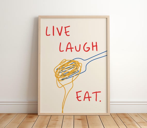 Live Laugh Eat Poster Retro Italian Food Print Spaghetti Art Funny Kitchen Decor Pasta Lover Gift Mid Century Wall