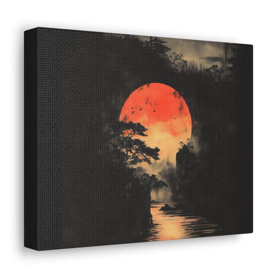 A Moonlit Night Print Evening Landscape Modern Painting Fantasy Nature Rustic Bright Wall Print Airbnb Art Wall Decor