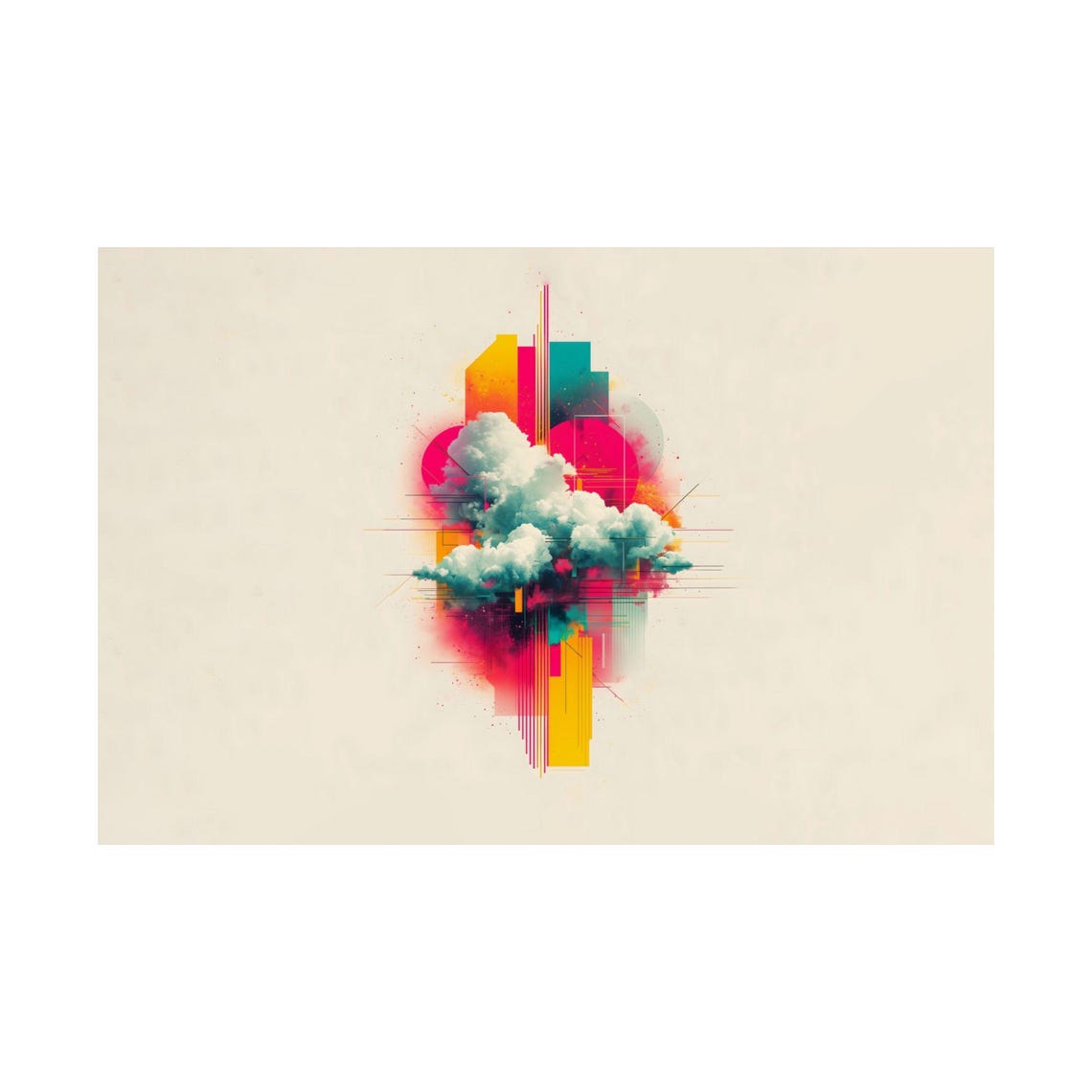 Minimalist Cloud Burst Abstract Beige Background Geometric Art Poster - Image 3