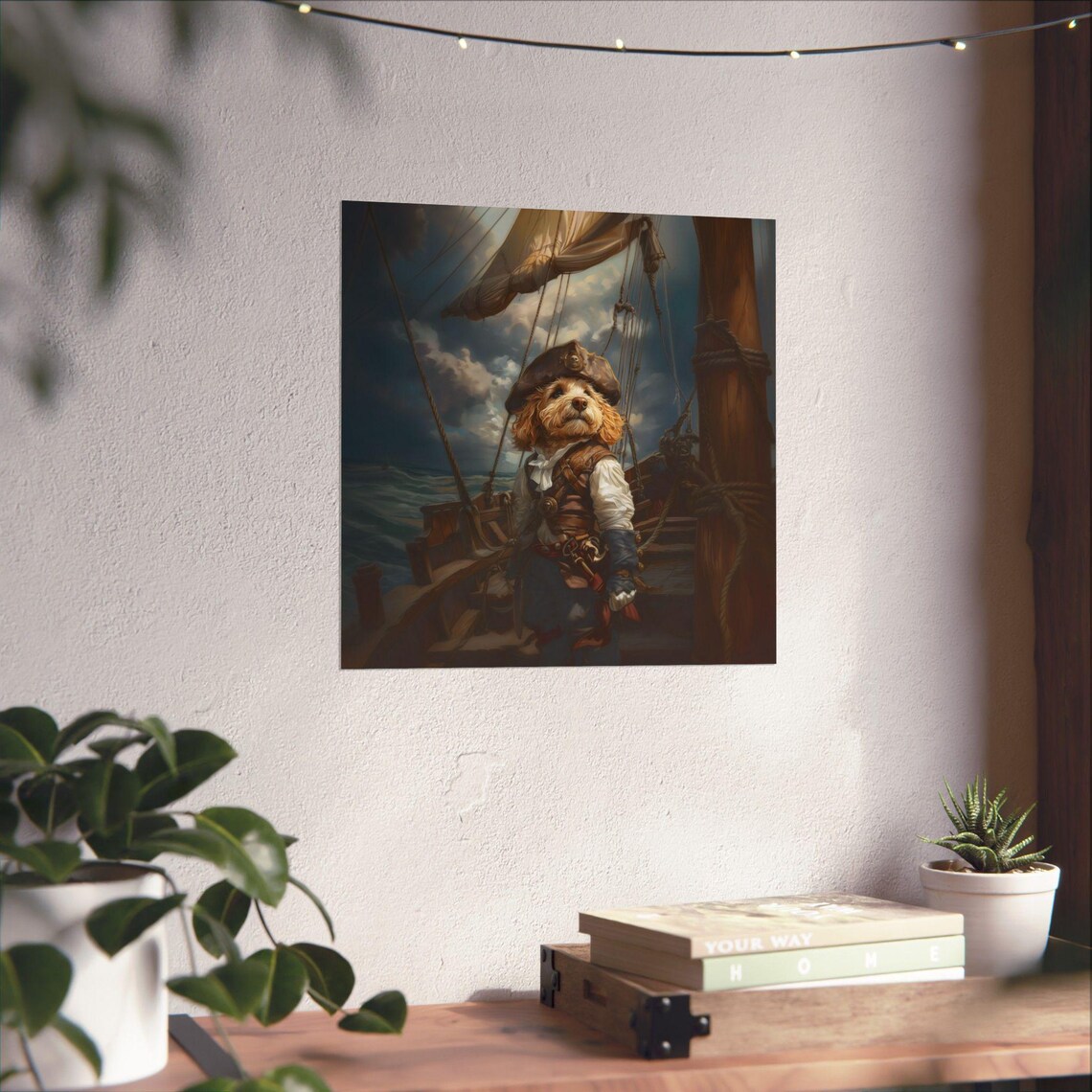 Doodle Pirate Tall Ship Stormy Sea Cinematic Canine Captain Art Poster - Image 3