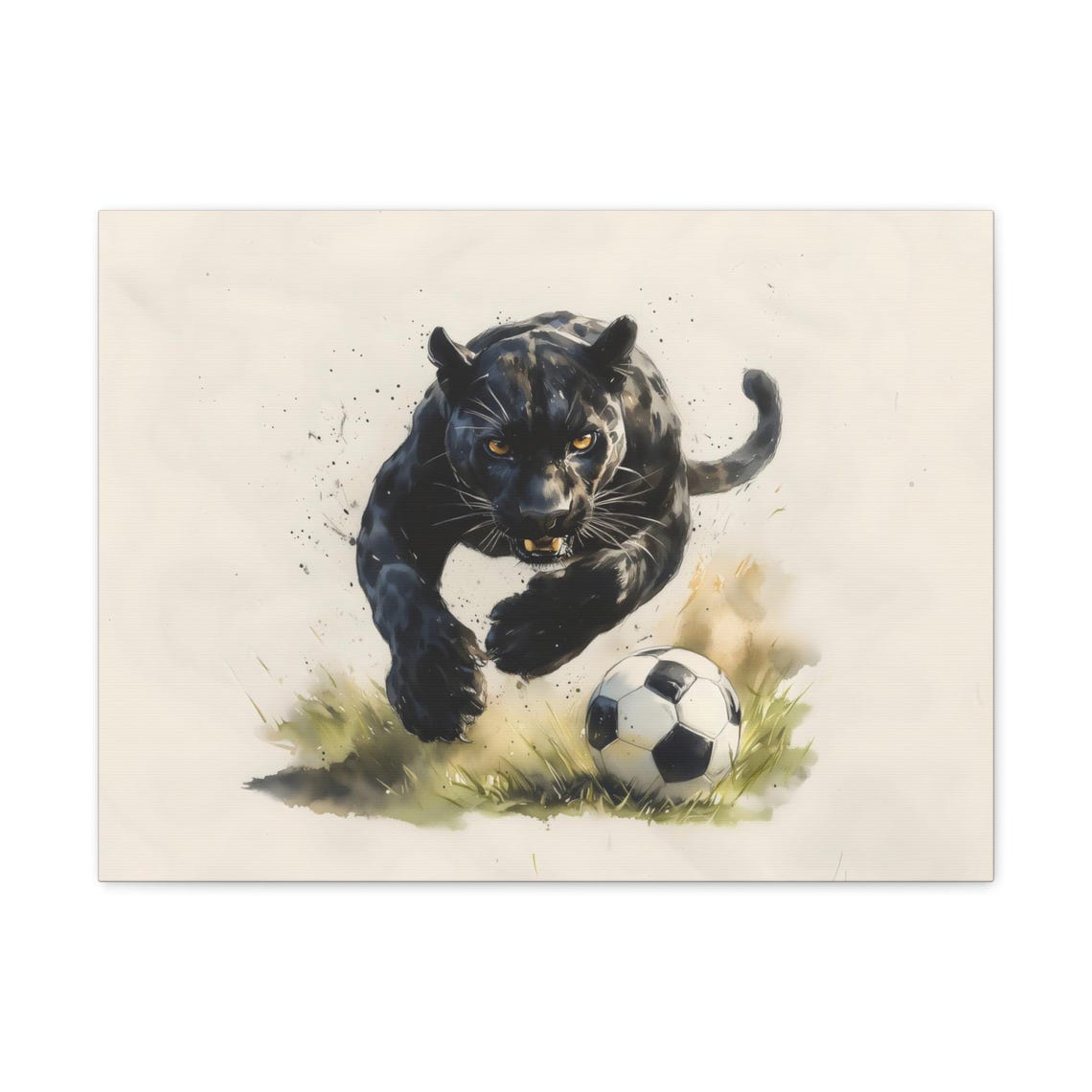 Black Panther Soccer Strike Dramatic Watercolor Wildlife Poster - Image 3