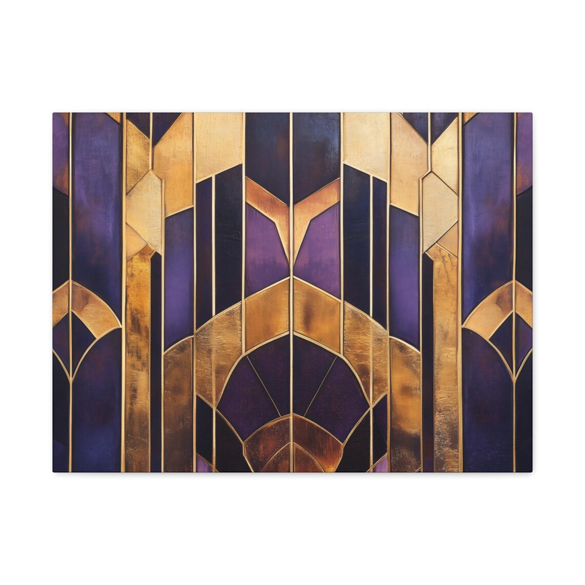 Royal Purple And Gold Art Deco Fan Arches Geometric Wall Art - Image 3