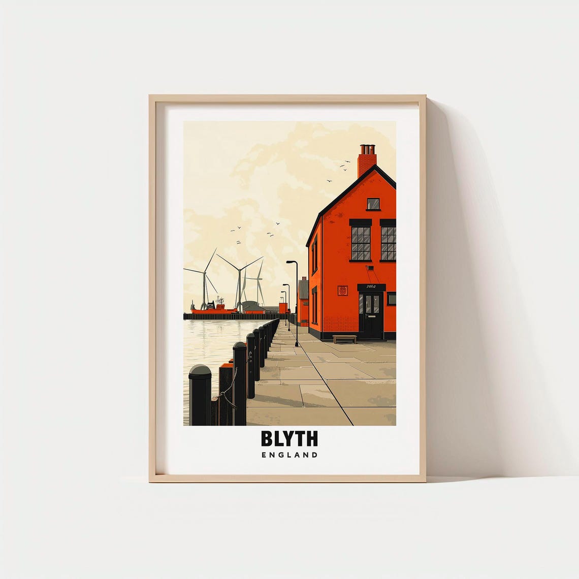 Blyth England Coastal Harbor Quayside Wind Turbines Views Poster