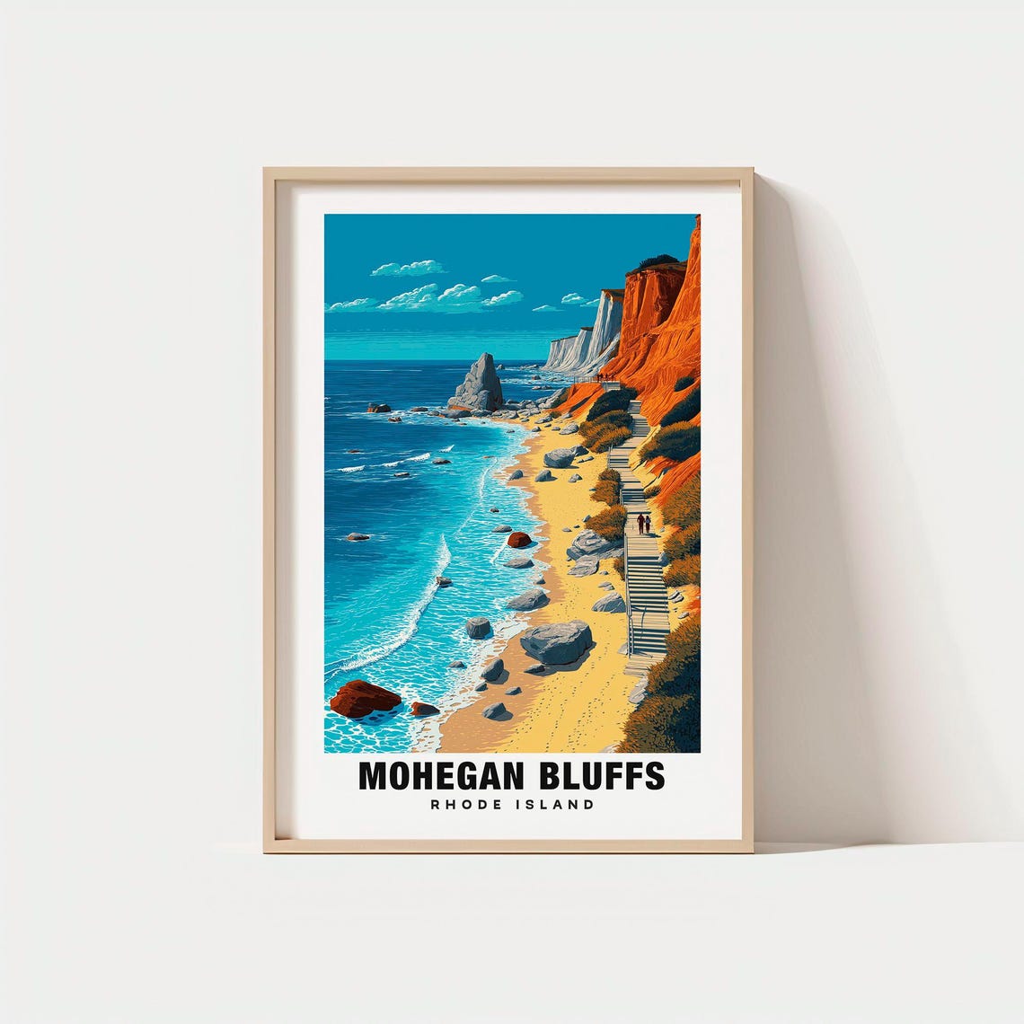 Mohegan Bluffs Rhode Island Red Cliffs Beach Stairway Poster