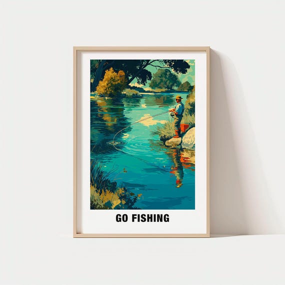 Fishing Print Sports Poster Views Adventure Outdoor Charm Beauty Heritage