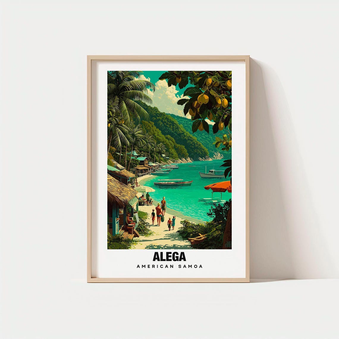 Alega American Samoa Sunny Tropical Lagoon Beach Village Poster