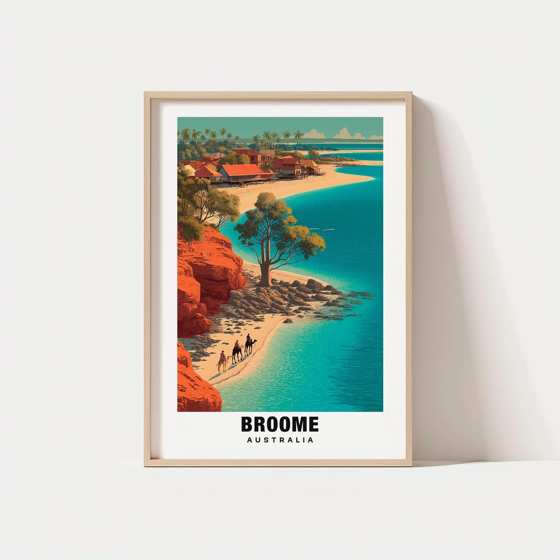 Broome Australia Red Cliffs Camel Riders Cable Beach Scenic Poster