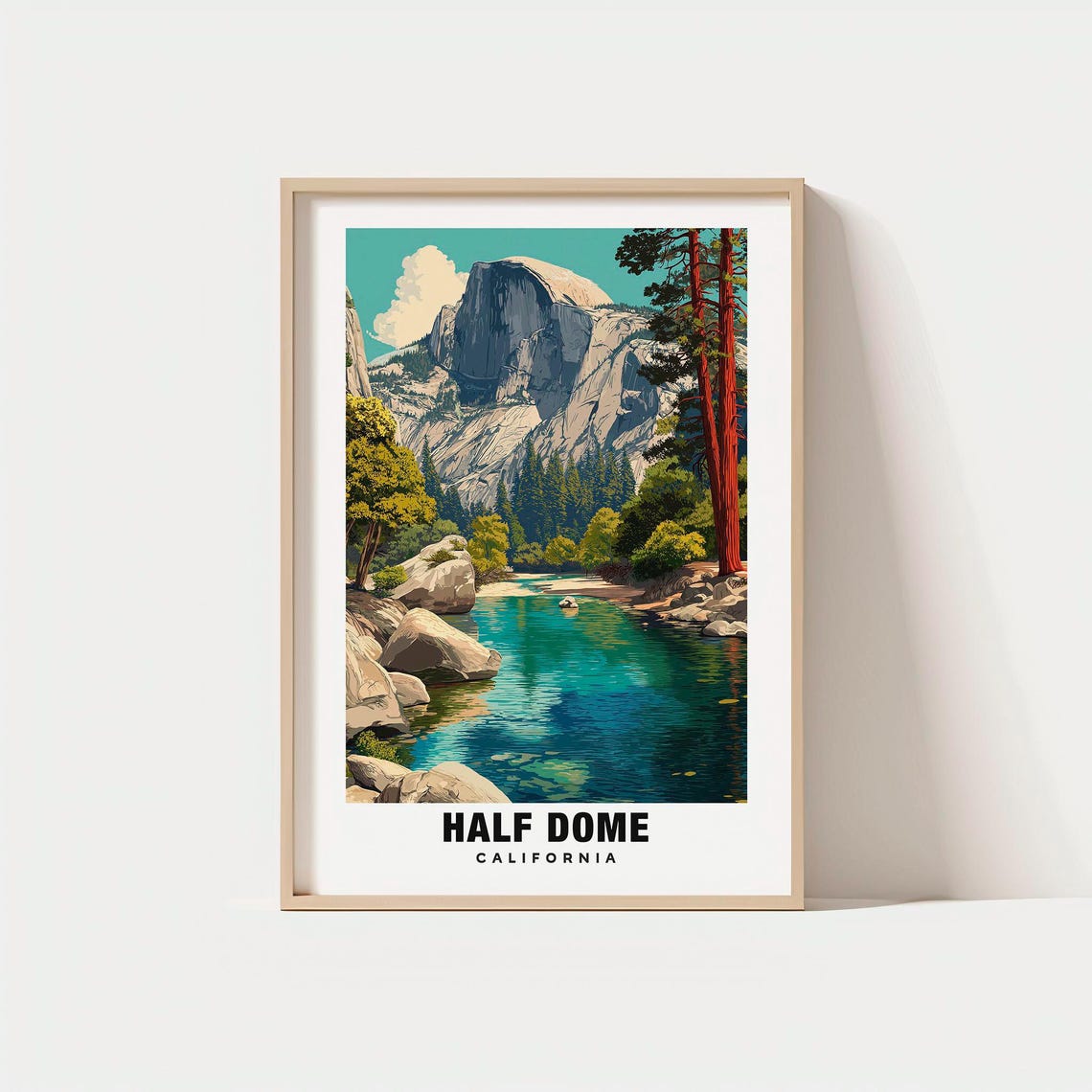Half Dome Yosemite California Granite Peak River Scenic Poster