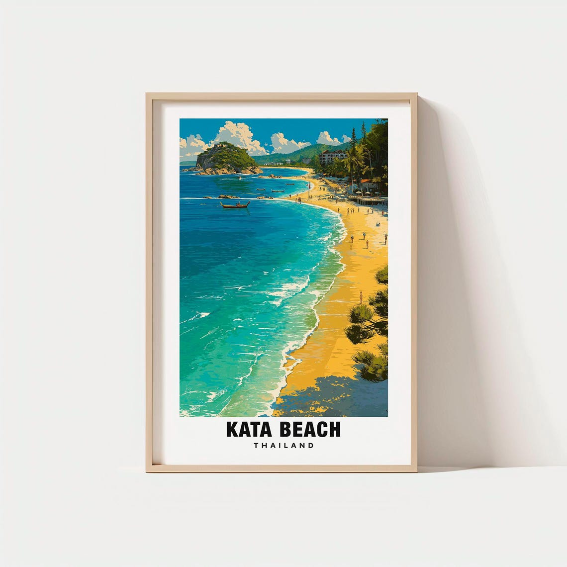 Kata Beach Thailand Tropical Travel Poster with Golden Sand and Waves