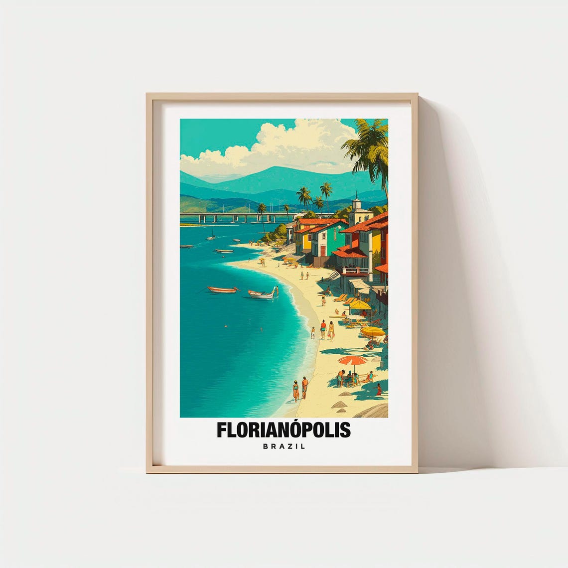 Florianopolis Brazil Sunny Island Beach Bay Bridge Scene Poster