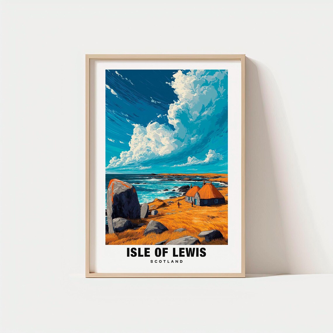 Isle of Lewis Scotland Rocky Coast Thatched Cottages Sea Poster