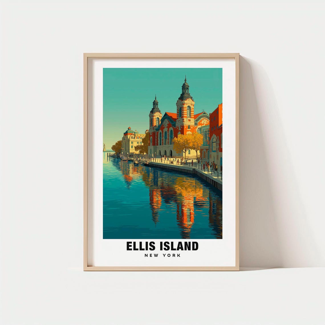Ellis Island Print Usa Poster Travel Art Historic Scene Harbor Views Cultural Escape Scenic Landscape Immigration Charm New York