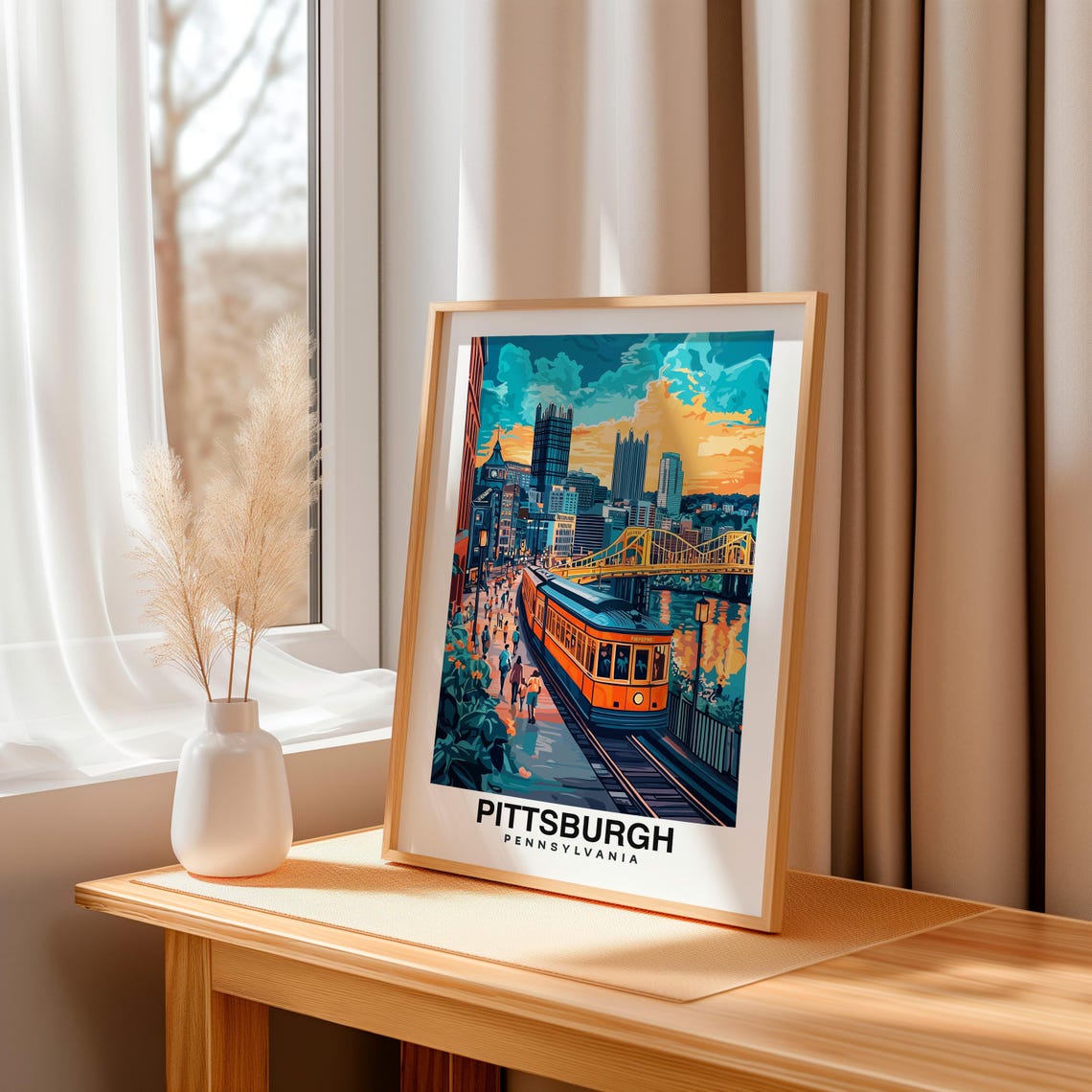Pittsburgh Print Travel Poster Pennsylvania Art Scenic River Views Vibrant City Historic Landmarks Cultural Heritage Steel City Vibe - Image 3