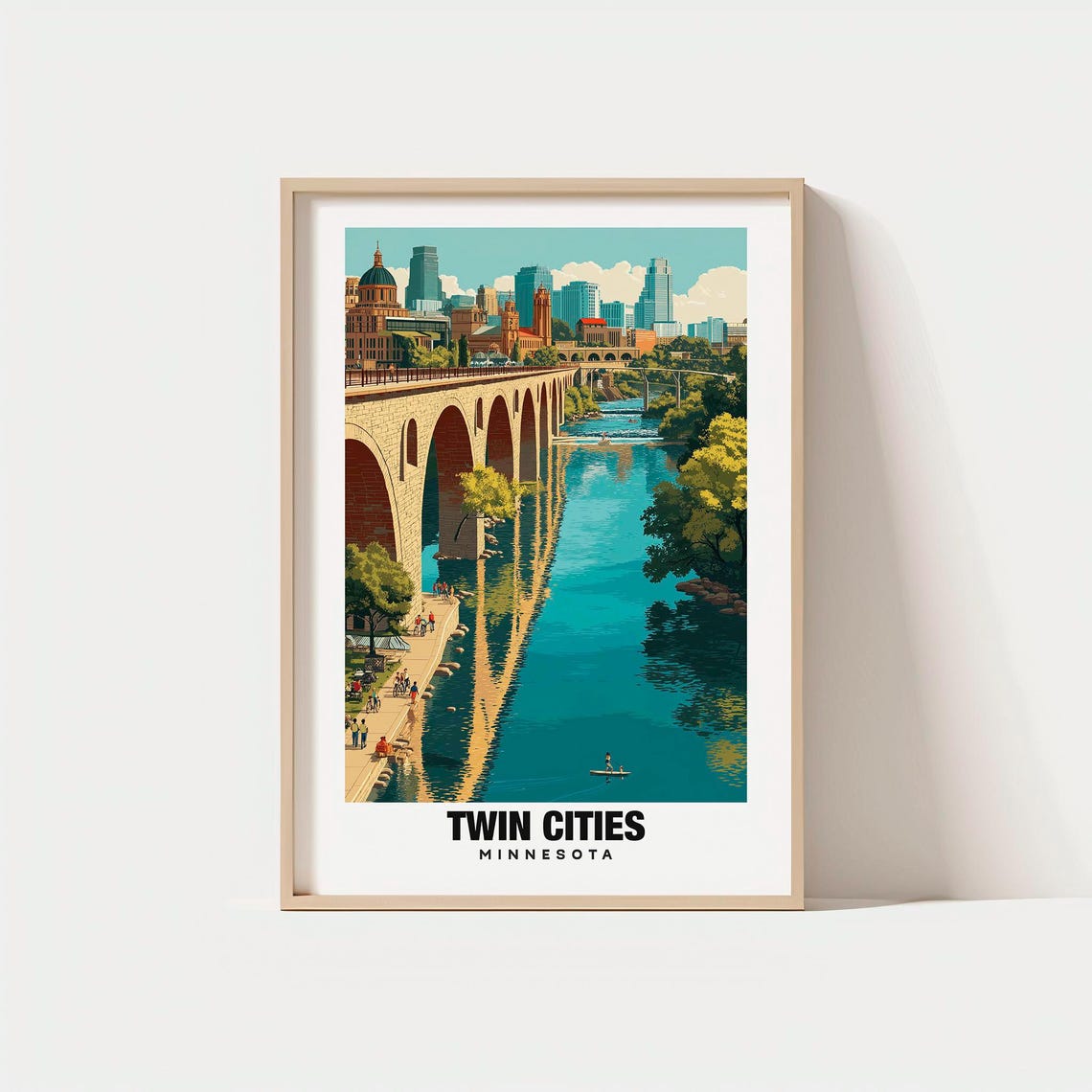 Twin Cities Minnesota Stone Arch Bridge City River View Poster