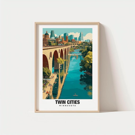 Twin Cities Minnesota Stone Arch Bridge City River View Poster