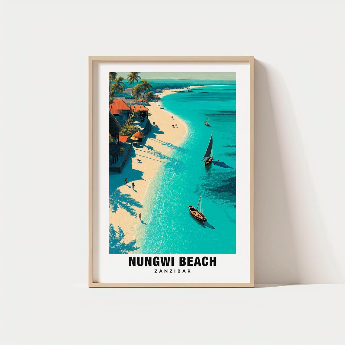 Nungwi Beach Zanzibar Turquoise Shoreline Tropical Travel Poster