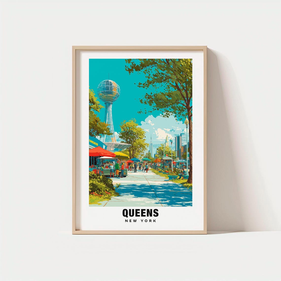 Queens Print Usa Poster Travel Art Urban Scene City Views Cultural Escape Scenic Landscape Borough Charm New York