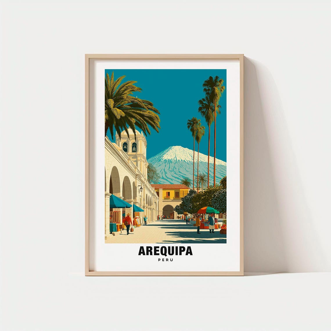 Arequipa Peru Colonial Square Cathedral Volcano View Travel Poster