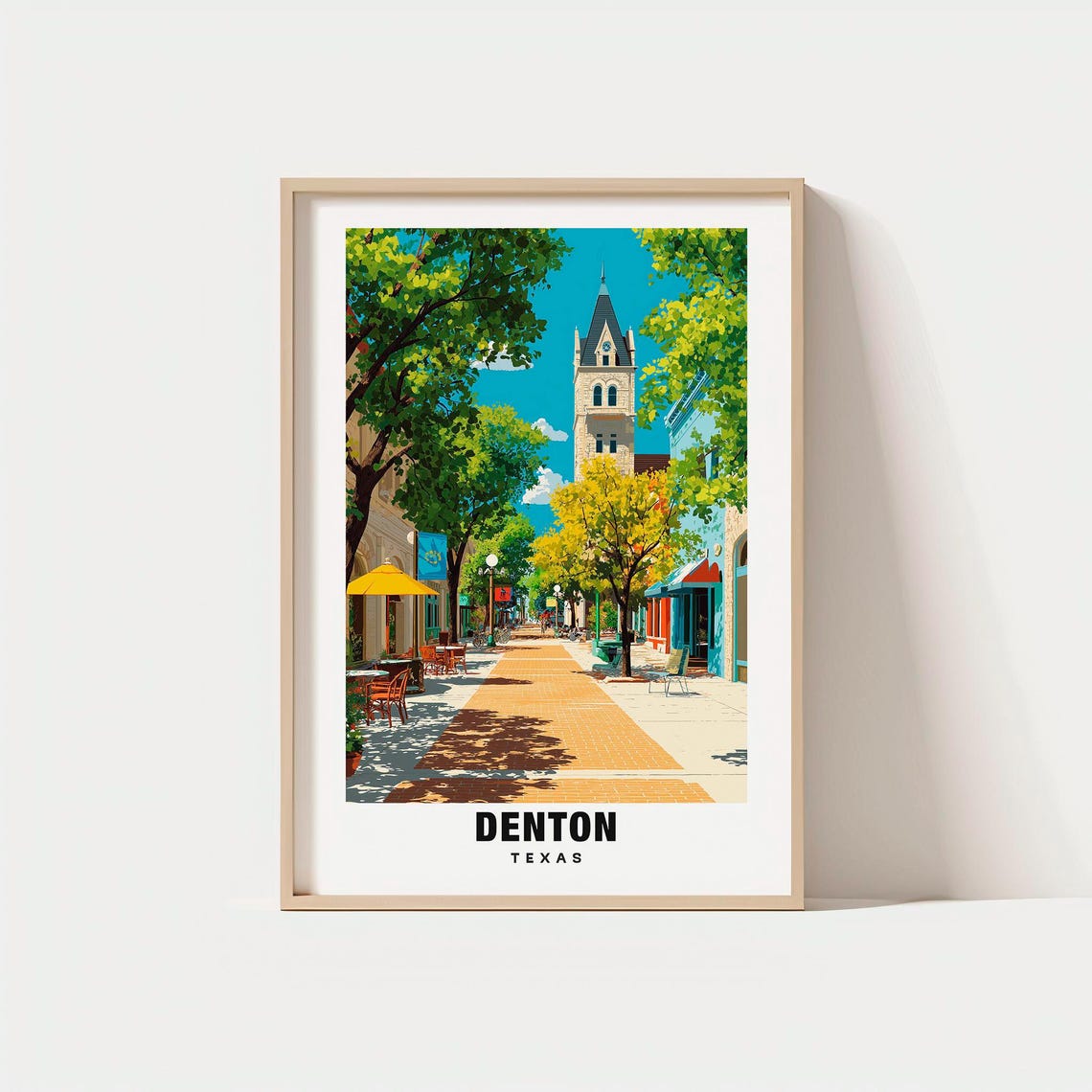 Denton Print Usa Poster Travel Art Urban Scene Historic Views City Escape Scenic Landscape College Town Charm Texas