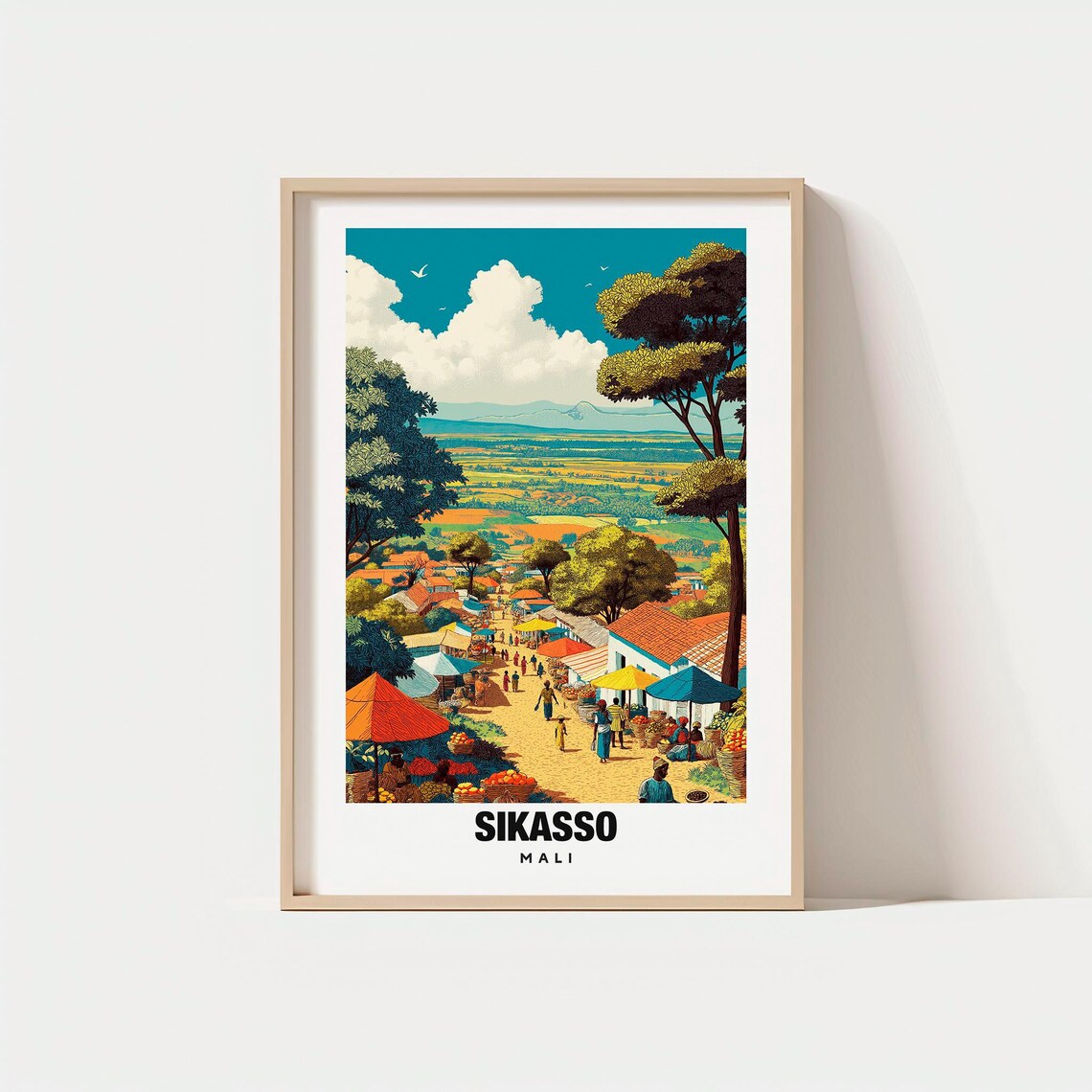 Sikasso Mali West Africa Vibrant Market Street Umbrellas Poster