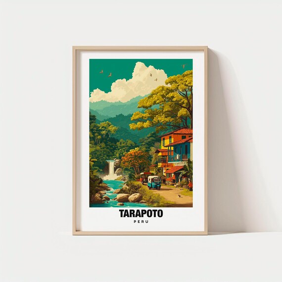 Tarapoto Print Peru Poster Views Art Jungle Charm Waterfall Scene Mountain Beauty Local Heritage Travel