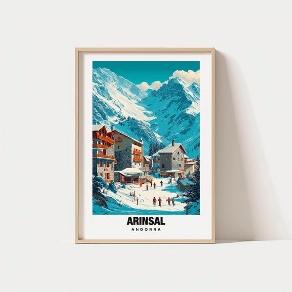 Arinsal Print Andorra Poster Mountain Views Ski Charm Beauty Scenic Scene Travel Decor Art