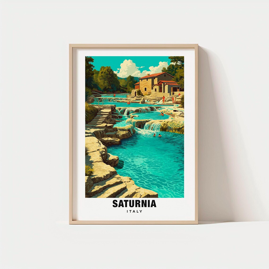 Saturnia Italy Thermal Springs Turquoise Cascade Vintage Travel Poster
