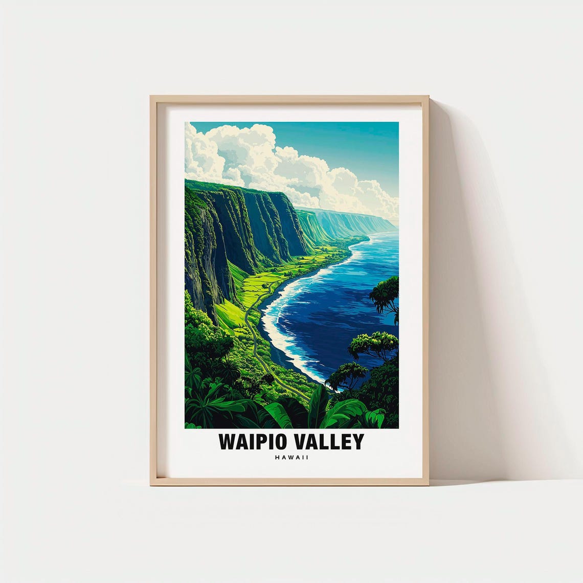 Waipio Valley Hawaii Green Cliffs Ocean Coast Scenic Travel Poster