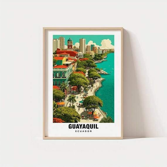Guayaquil Print Ecuador Poster River Views Coastal Charm Beauty Urban Scene Travel Decor Art