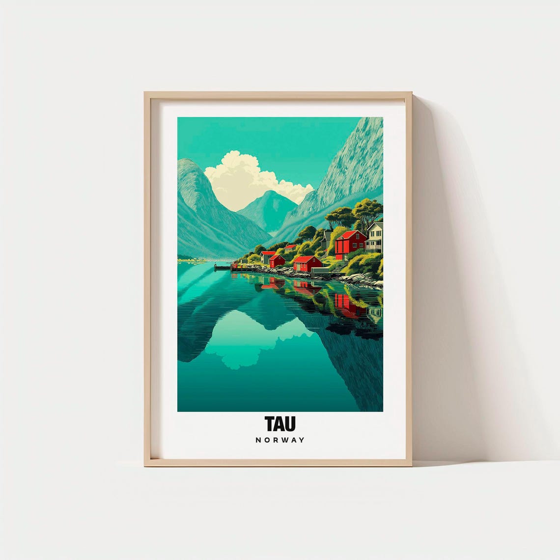 Tau Norway Fjord Village Red Cabins Still Water Reflection Poster