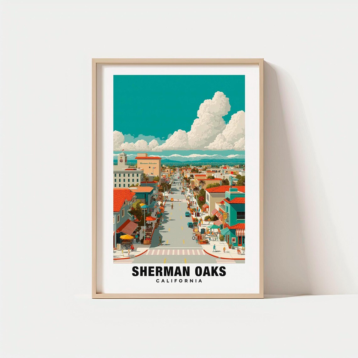 Sherman Oaks California Neighborhood Street Scene Sunset Travel Poster