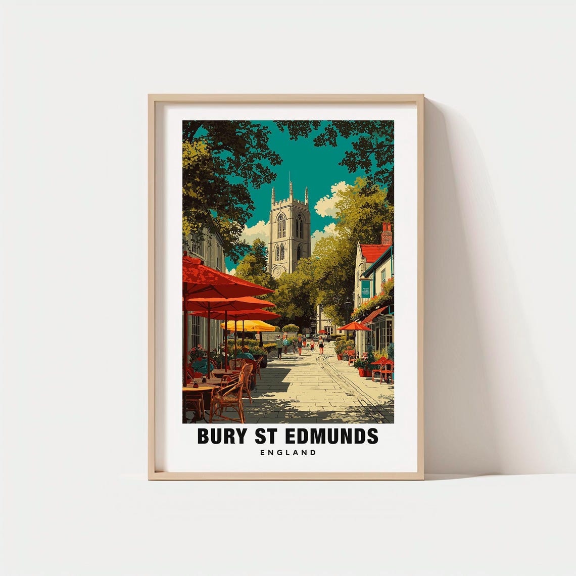 Bury St Edmunds Print England Poster Travel Art Historic Scene Abbey Views City Escape Scenic Landscape Market Charm Suffolk