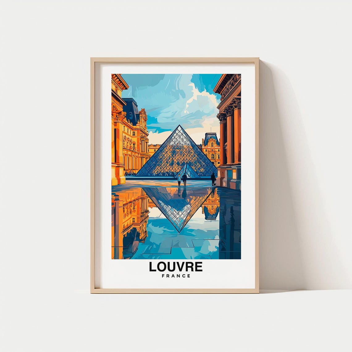 Louvre Print France Poster Travel Wall Art Scenic View Glass Pyramid Historic Landmark Paris Icon Museum Decor Travel Poster