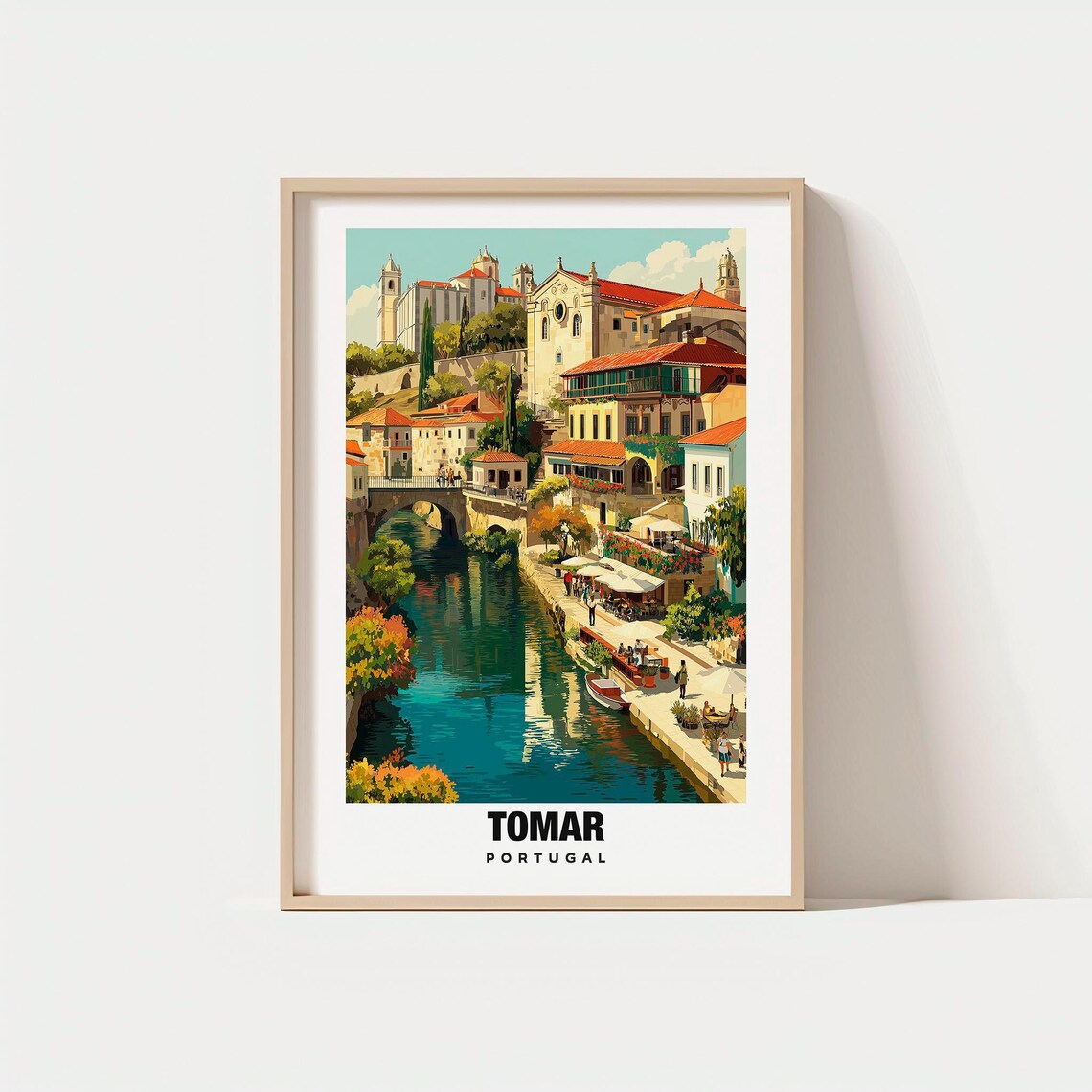 Tomar Portugal Riverside Old Town Church Bridge Cafe Terrace Poster