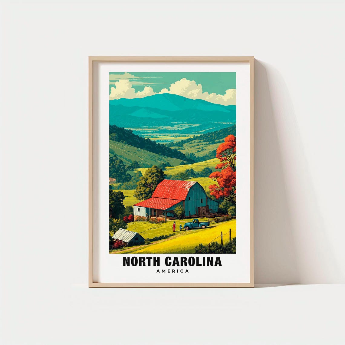 North Carolina America Red Barn Farm Rolling Hills Valley Poster
