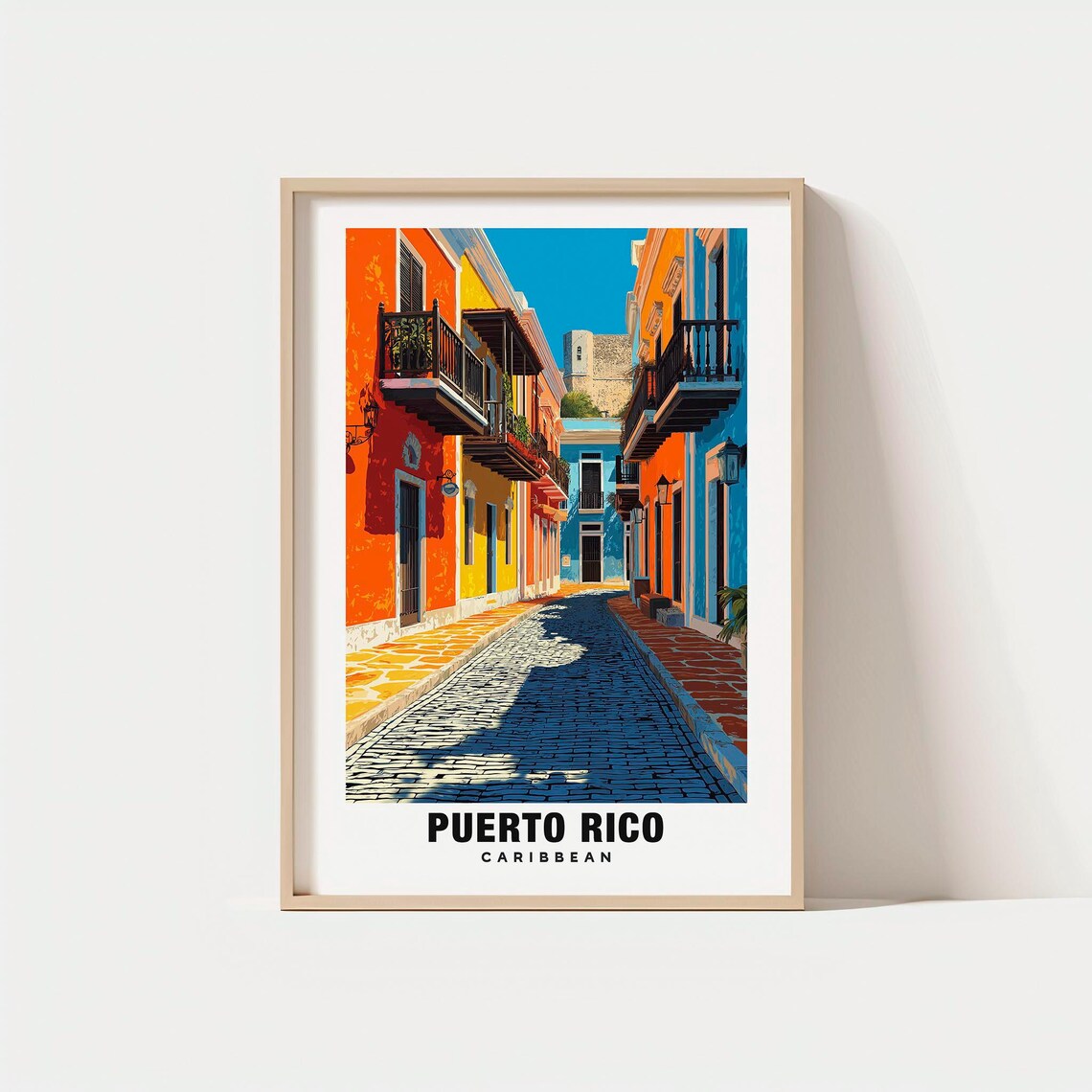 Puerto Rico Caribbean Colorful Colonial Cobblestone Street Poster