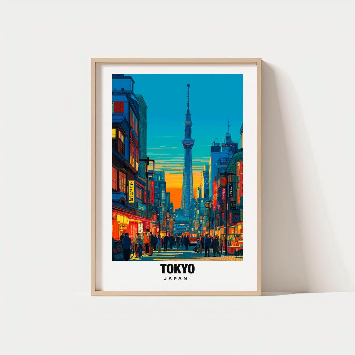 Tokyo Japan Skytree Tower Neon Street Sunset Glow Travel Poster
