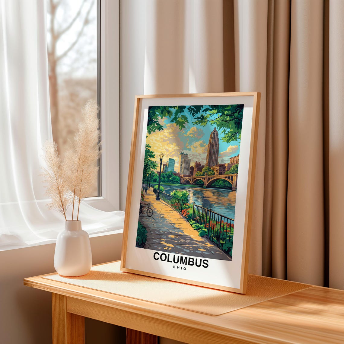 Columbus Print Usa Poster Travel Wall Art Scenic View Scioto Mile City Skyline Urban Decor Ohio Landmark Downtown Charm Usa Print - Image 3