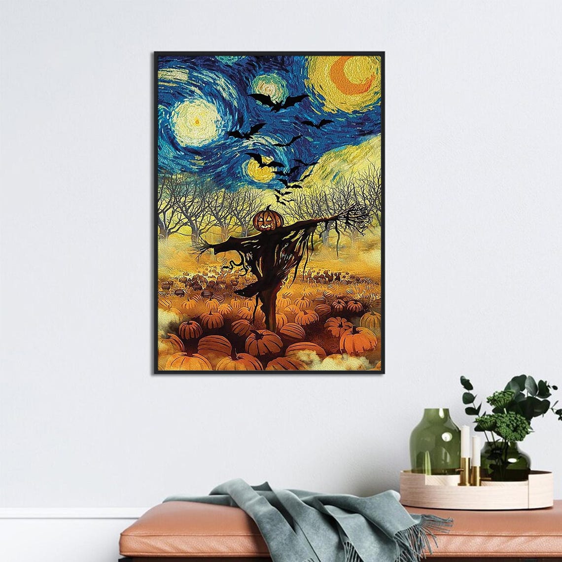 Starry Night Style Halloween Scarecrow Pumpkin Patch Wall Art - Image 2