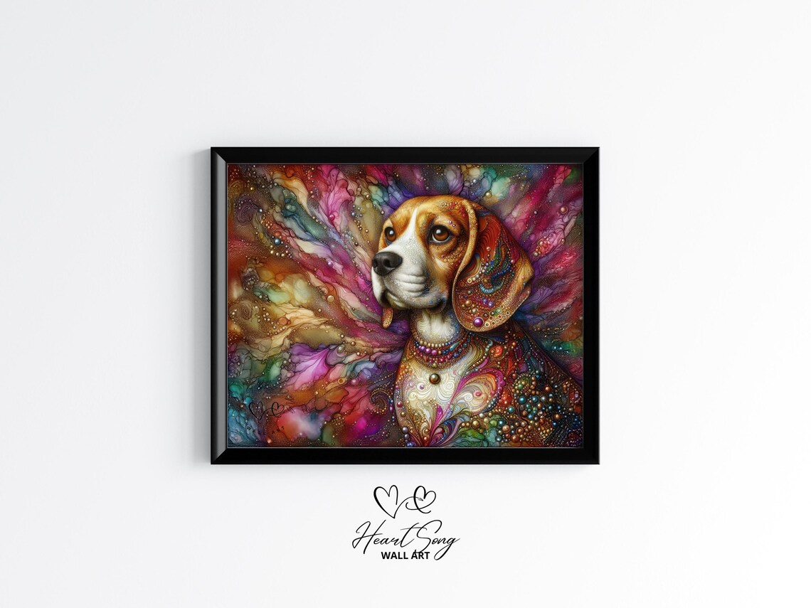 Beagle Dog Colorful Alcohol Ink Portrait Painting Dog Lover Poster