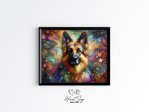 German Shepherd Dog Painting Rustic Abstract Wall Art In Soft Tones With Fluid Motion For Modern Decor Lovers 873