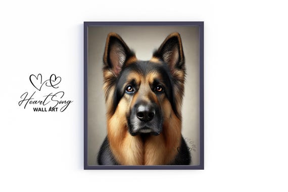 German Shepherd Wall Art Rustic Dog Portrait Vintage Home Decor Moody Warm Country Pet Painting 548