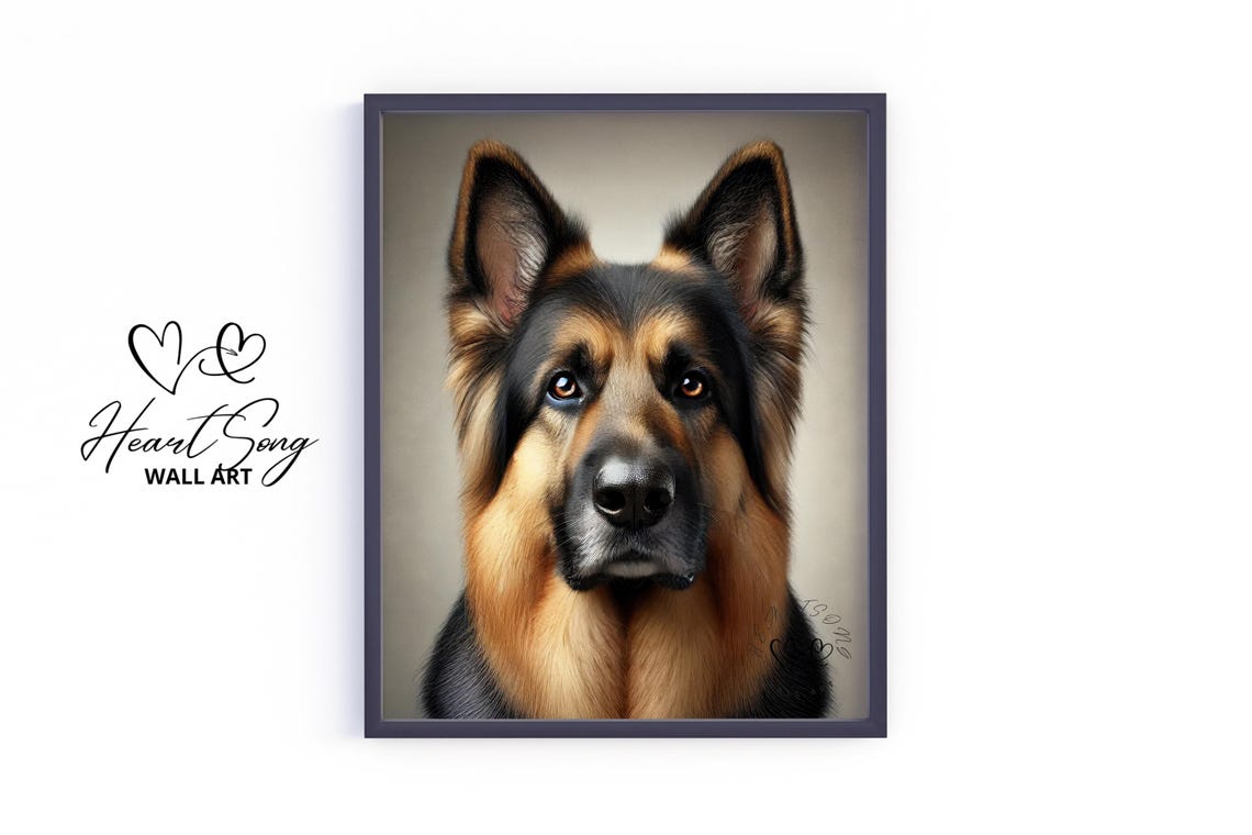German Shepherd Portrait Warm Moody Vintage Dog Rustic Decor Poster