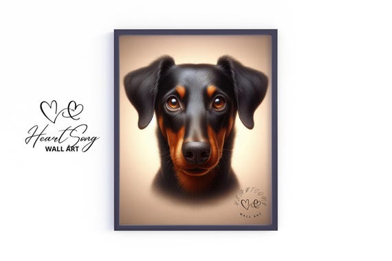 Doberman Pinscher Dog Portrait Print Moody Rustic Wall Art Earthy Warm Tones Painting Vintage Pet Decor 329
