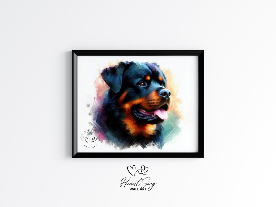 Rottweiler Watercolor Dog Portrait Colorful Pastel Pet Art Print