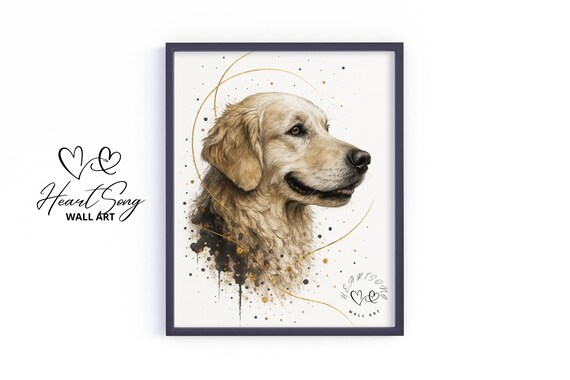 Golden Retriever Splatter Painting Gold Swirls Elegant Dog Poster
