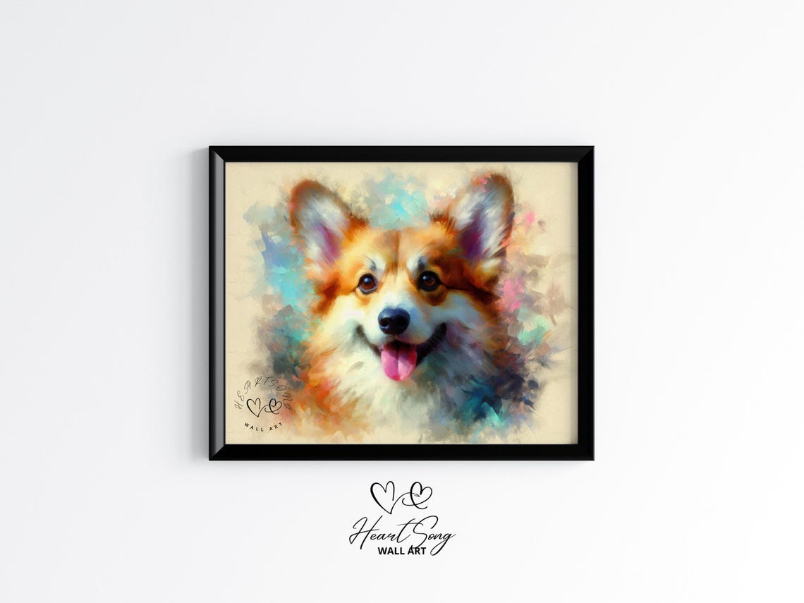Happy Corgi Watercolor Dog Portrait Colorful Pastel Pet Art Print