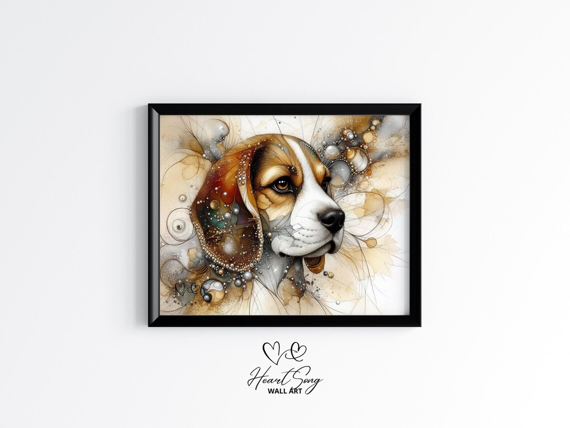 Beagle Dog Portrait Warm Earthy Swirling Alcohol Ink Art Poster